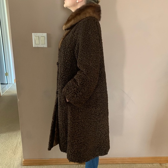Vintage KARAKUL & Mink Collar Chocolate Brown Andrea Toronto Fur Coat - Picture 4 of 12